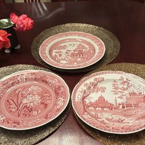 Spode Archive Collection : 3 Elegant Red &White Dinner Plates- perfect